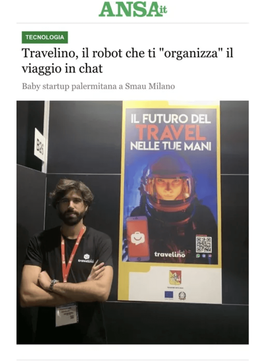 Anteprima articolo ANSA dedicato a Travelino