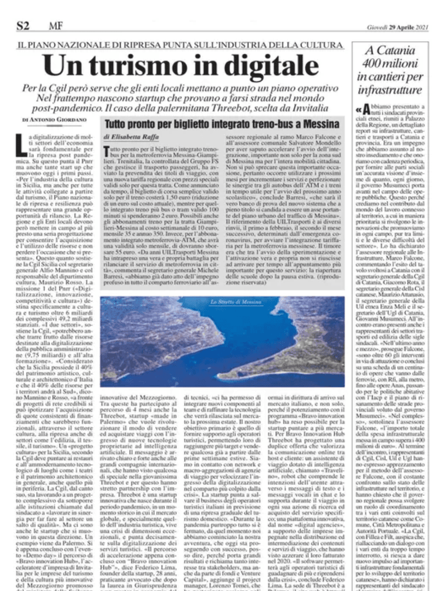Anteprima articolo Milano Finanza dedicato a Travelino
