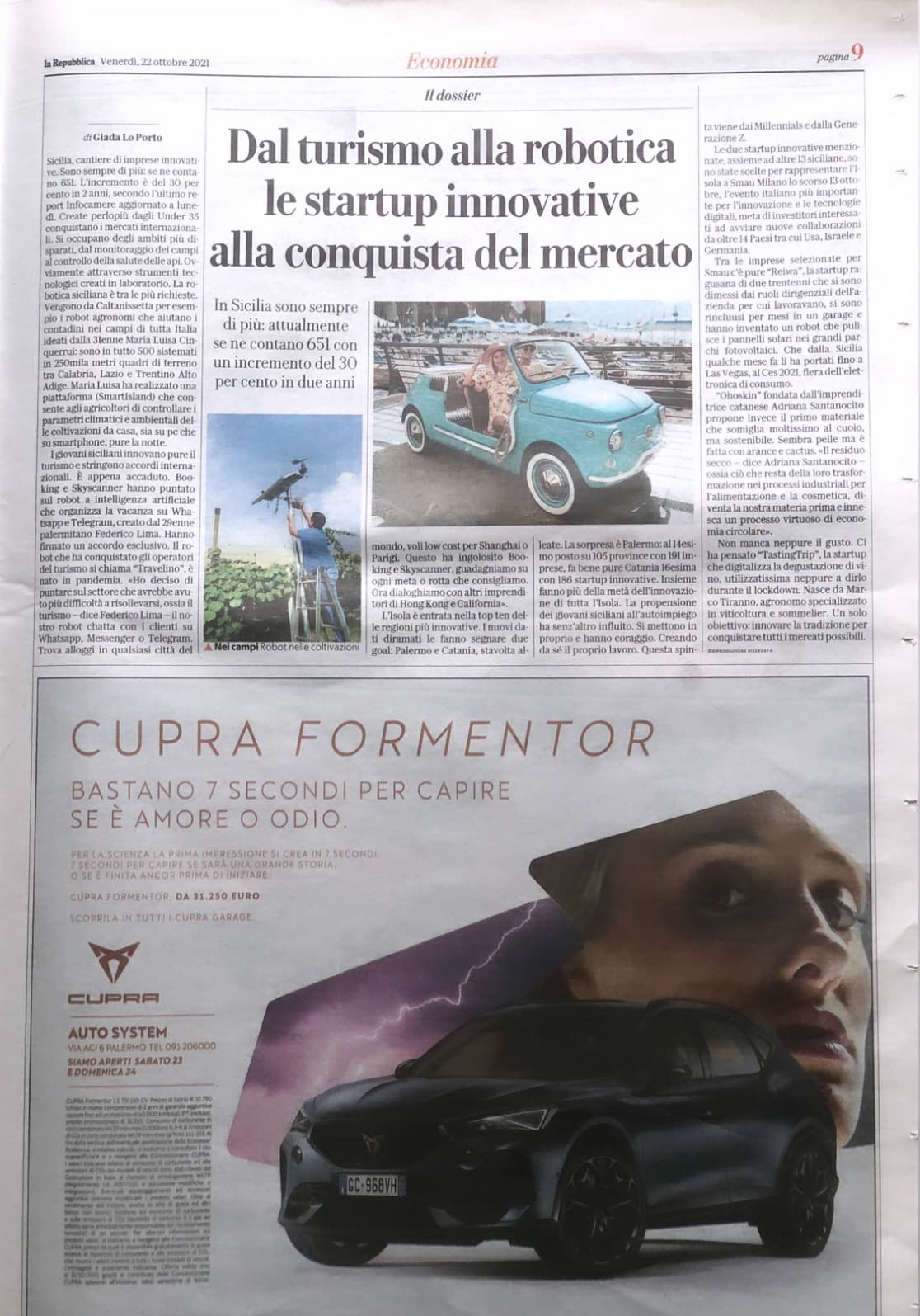 Anteprima articolo Repubblica Palermo dedicato a Travelino